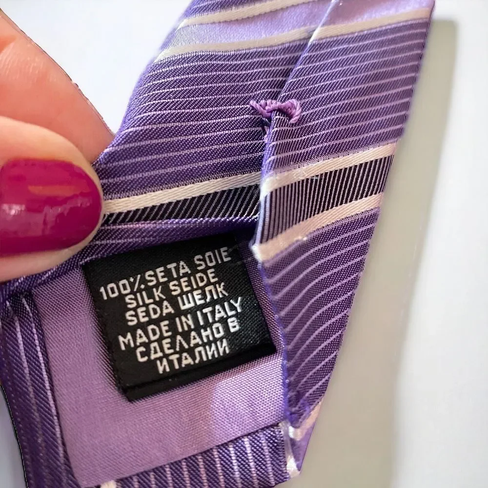 BOSS Hugo Boss Men’s 100% Silk Purple Striped 3” Tie Necktie Made in Italy
